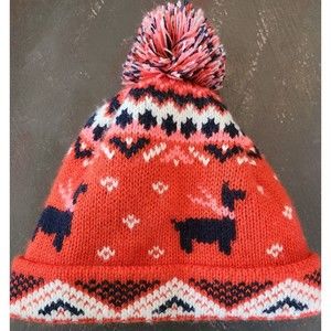 Unisex Old Navy Beanie Pom Pom Hat Reindeer Winter Theme